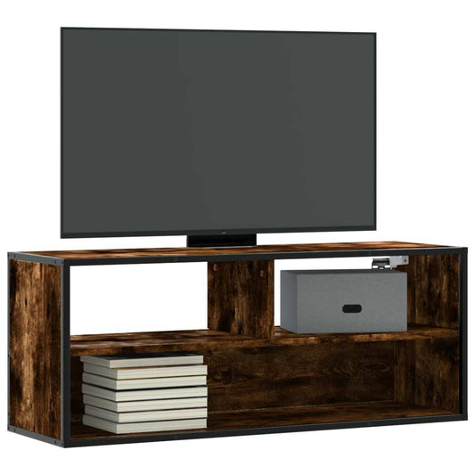 TV Cabinet Smoked Oak 100x31x39.5 cm Engineered Wood and Metal