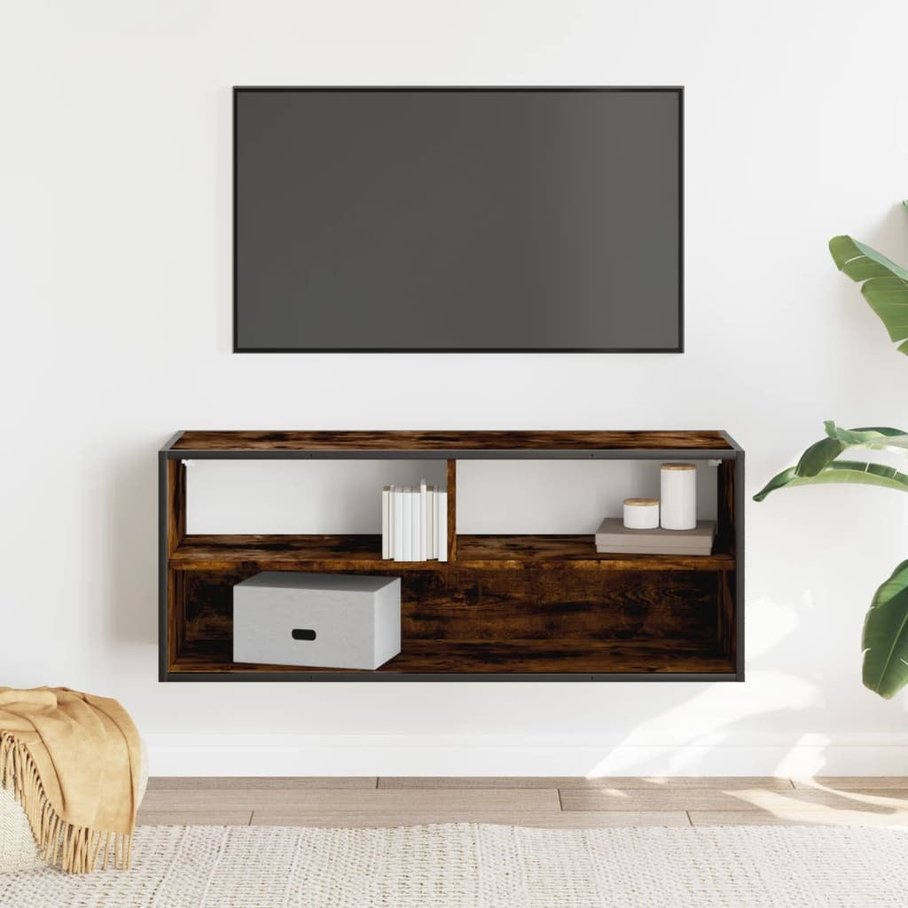 TV Cabinet Smoked Oak 100x31x39.5 cm Engineered Wood and Metal