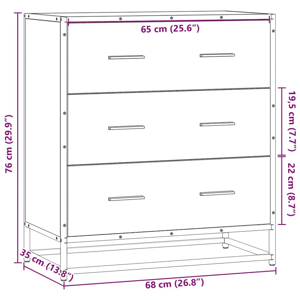 Sideboard Grey Sonoma 68x35x76 cm Engineered Wood and Metal