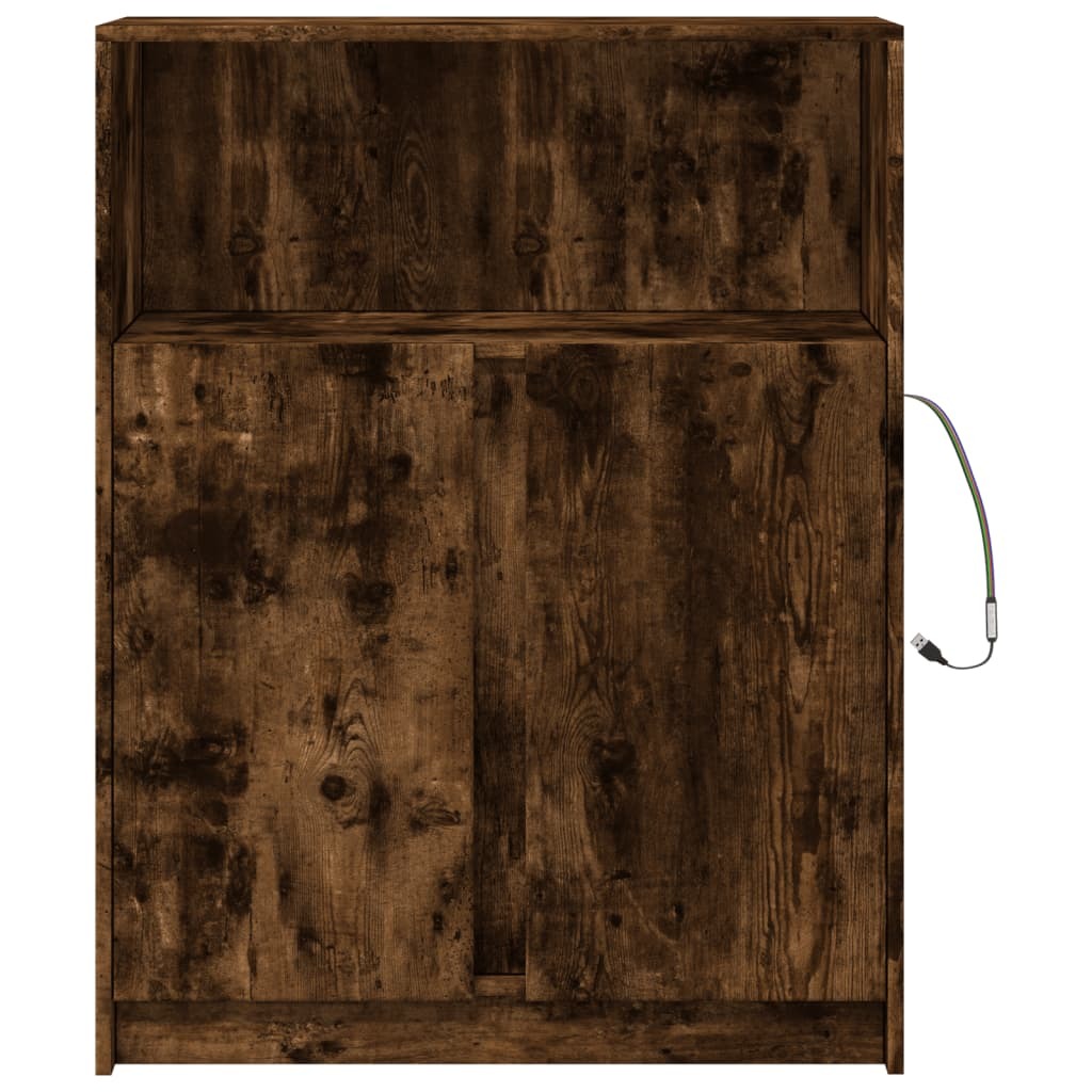 Sideboard with LED Smoked Oak 77x34x100 cm Engineered Wood