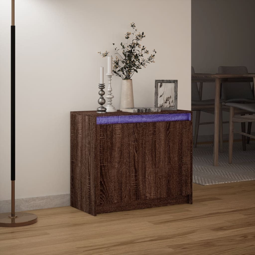 Sideboard with LED Brown Oak 72x34x61 cm Engineered Wood