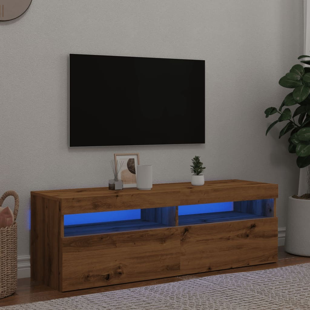 TV Cabinet with LED Lights Artisan Oak 120x35x40 cm Engineered Wood