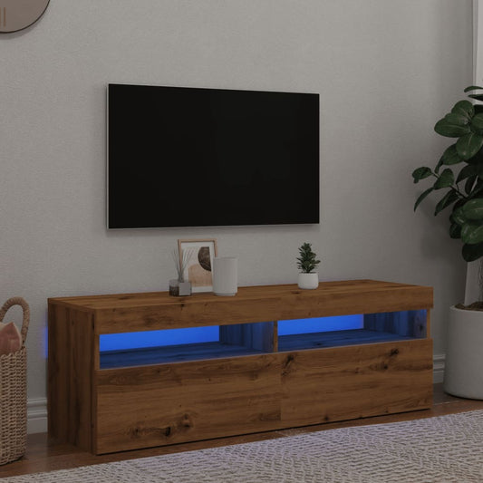 TV Cabinet with LED Lights Artisan Oak 120x35x40 cm Engineered Wood
