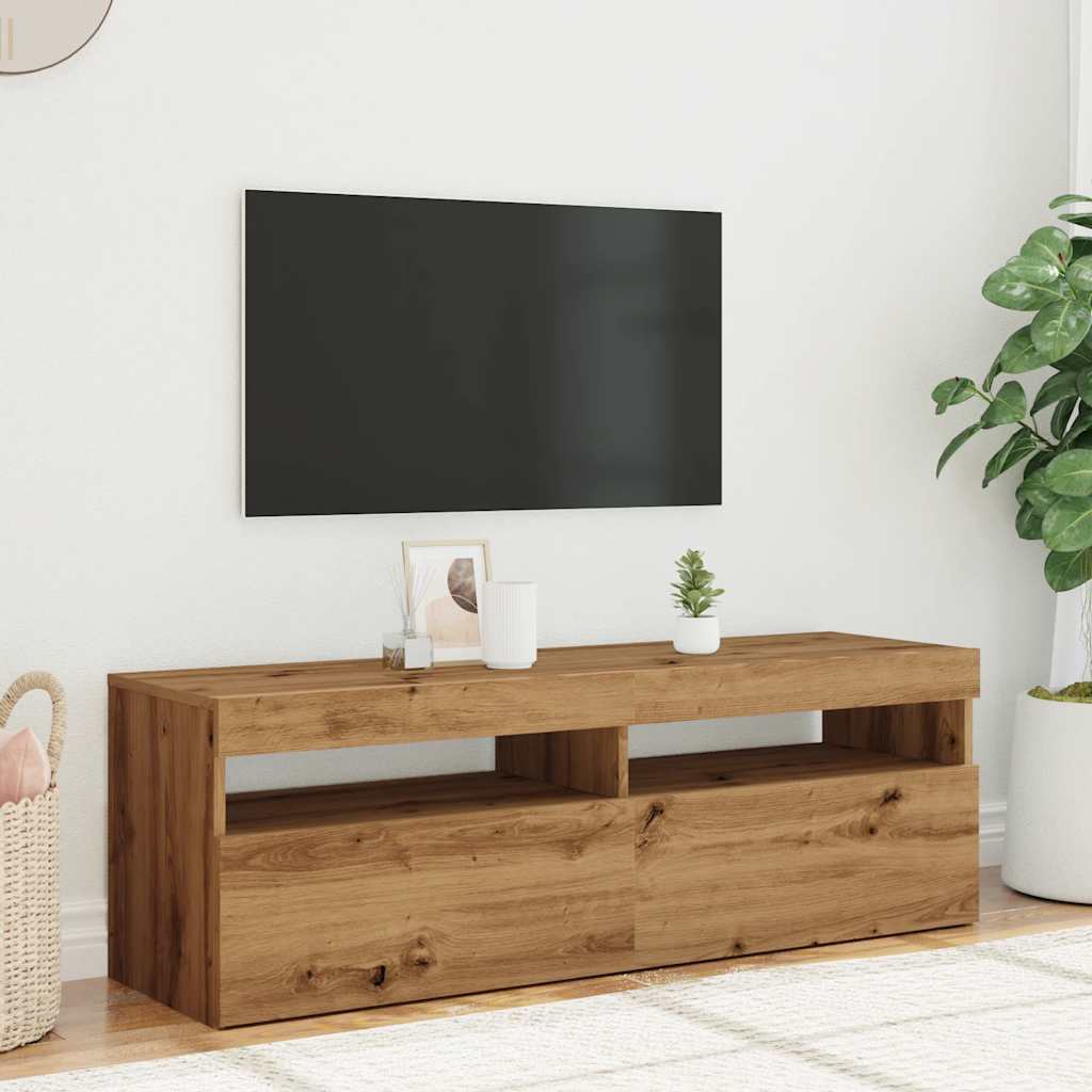TV Cabinet with LED Lights Artisan Oak 120x35x40 cm Engineered Wood