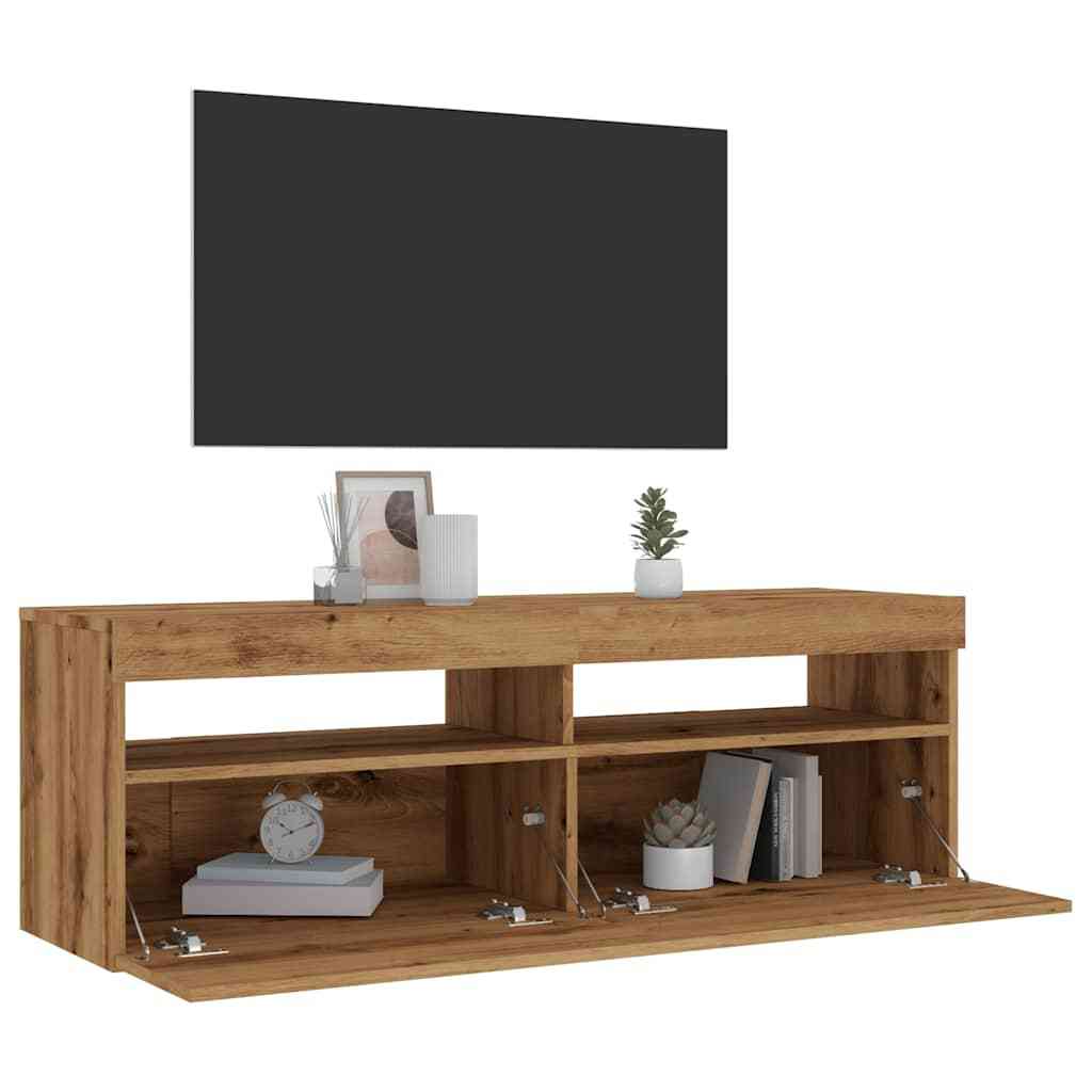 TV Cabinet with LED Lights Artisan Oak 120x35x40 cm Engineered Wood