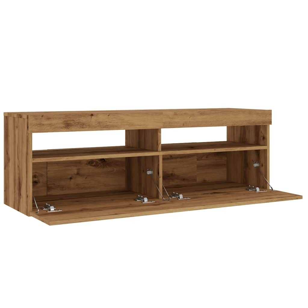 TV Cabinet with LED Lights Artisan Oak 120x35x40 cm Engineered Wood