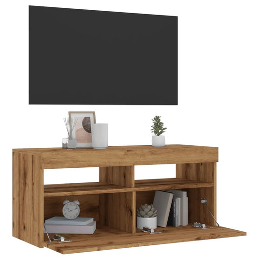 TV Cabinet with LED Lights Artisan Oak 90x35x40 cm Engineered Wood