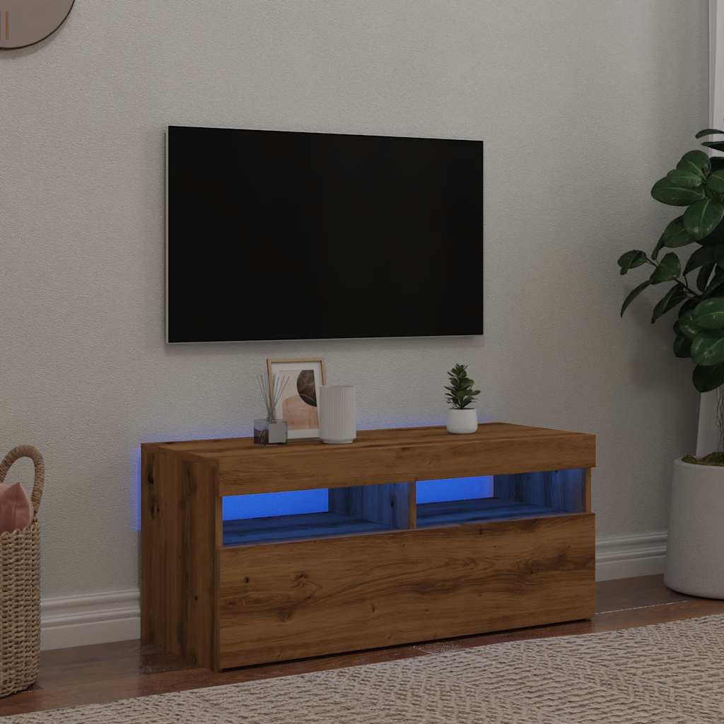 TV Cabinet with LED Lights Artisan Oak 90x35x40 cm Engineered Wood