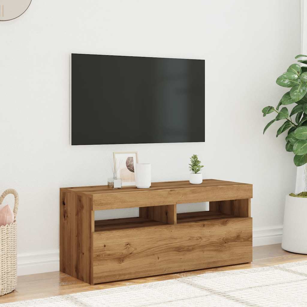 TV Cabinet with LED Lights Artisan Oak 90x35x40 cm Engineered Wood