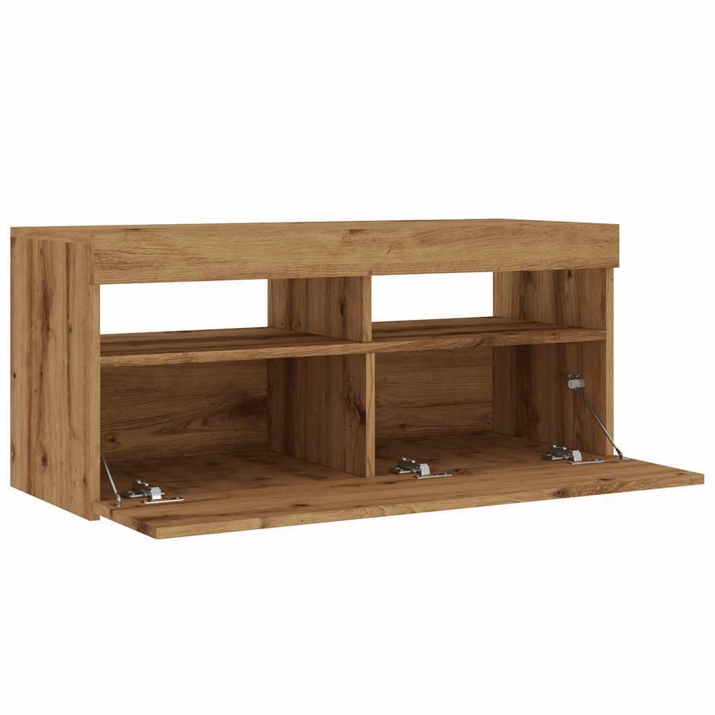 TV Cabinet with LED Lights Artisan Oak 90x35x40 cm Engineered Wood