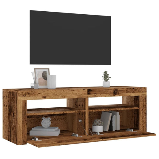 TV Cabinet with LED Lights Old Wood 120x35x40 cm Engineered Wood