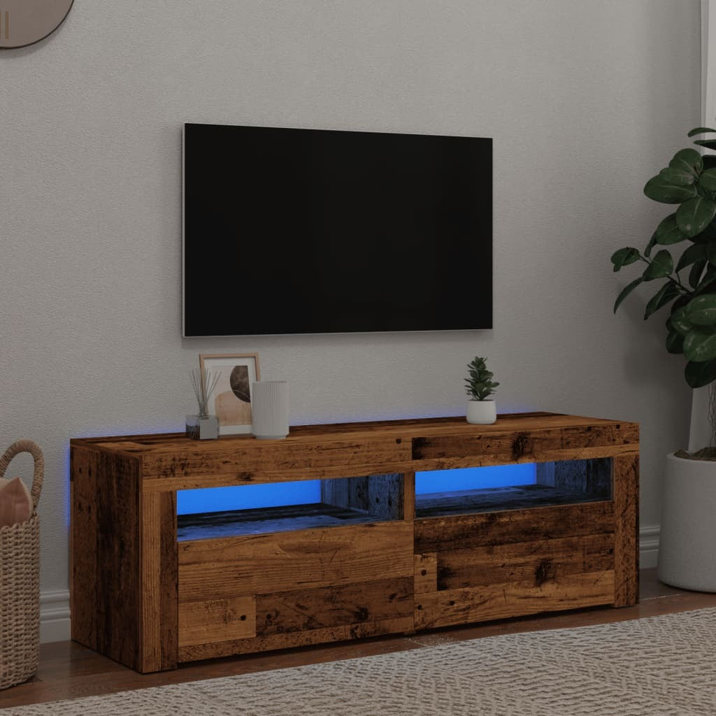 TV Cabinet with LED Lights Old Wood 120x35x40 cm Engineered Wood