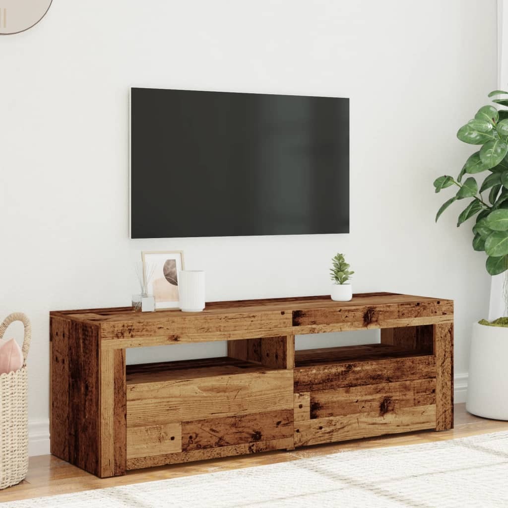TV Cabinet with LED Lights Old Wood 120x35x40 cm Engineered Wood