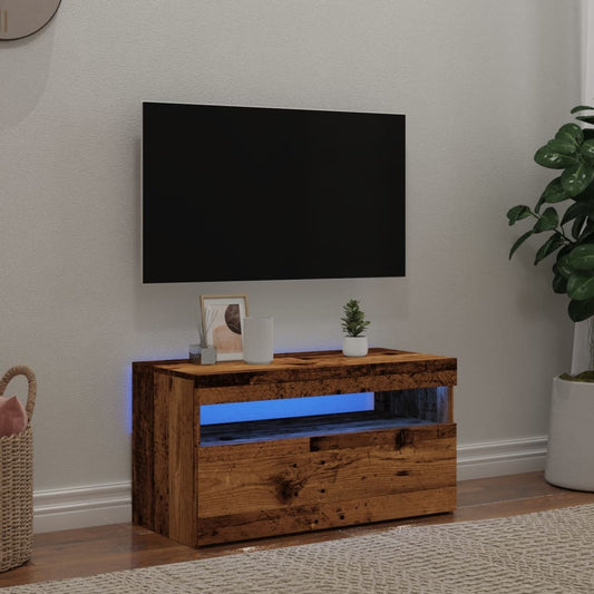 TV Cabinet with LED Lights Old Wood 75x35x40 cm Engineered Wood