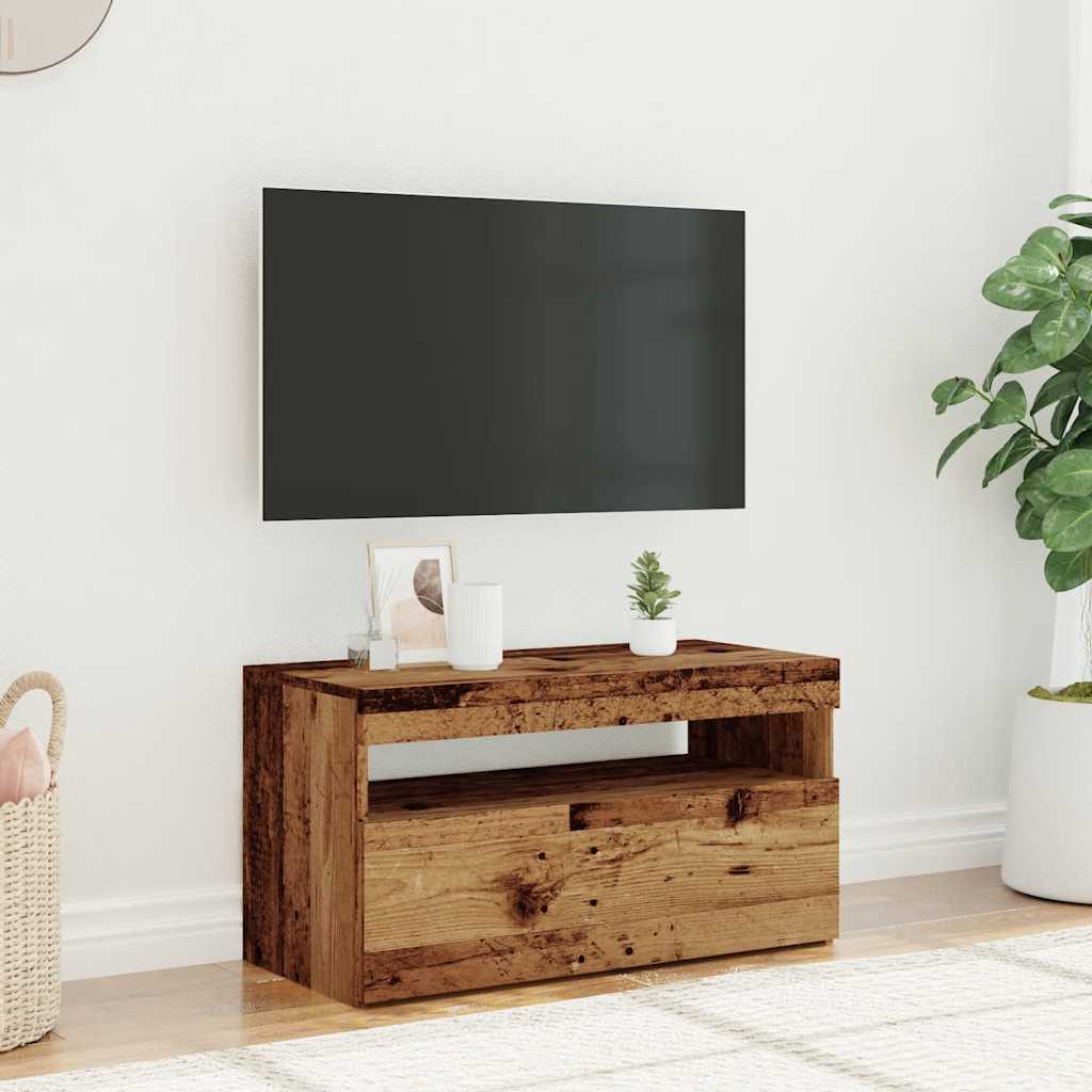 TV Cabinet with LED Lights Old Wood 75x35x40 cm Engineered Wood
