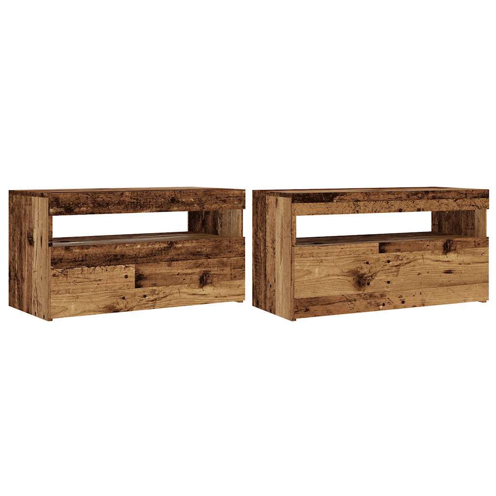 TV Cabinets with LED Lights 2 pcs Old Wood Engineered Wood
