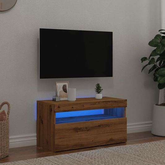 TV Cabinet with LED Lights Artisan Oak 75x35x40 cm Engineered Wood