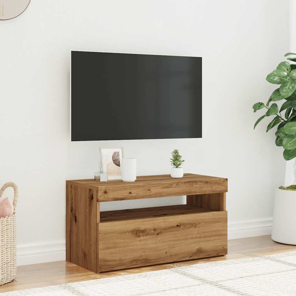 TV Cabinet with LED Lights Artisan Oak 75x35x40 cm Engineered Wood
