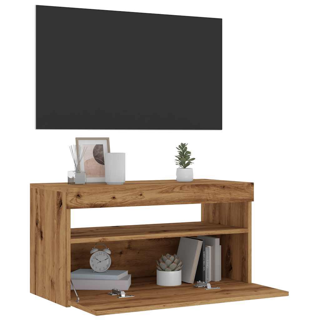 TV Cabinet with LED Lights Artisan Oak 75x35x40 cm Engineered Wood