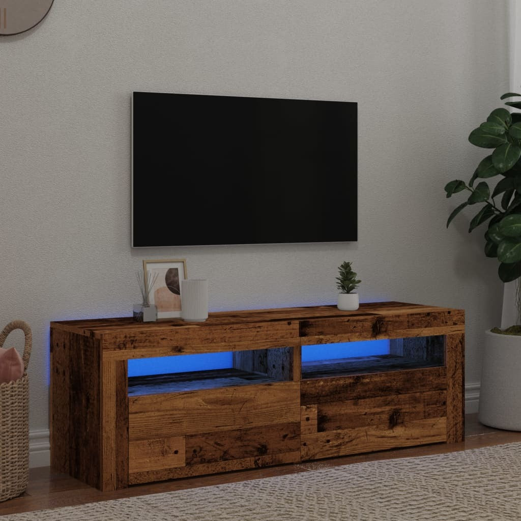 TV Cabinet with LED Lights Old Wood 120x35x40 cm Engineered Wood