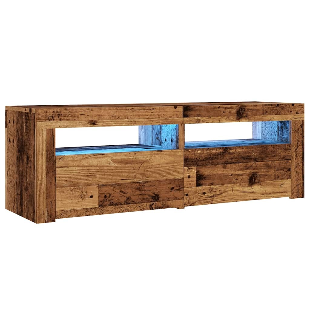 TV Cabinet with LED Lights Old Wood 120x35x40 cm Engineered Wood