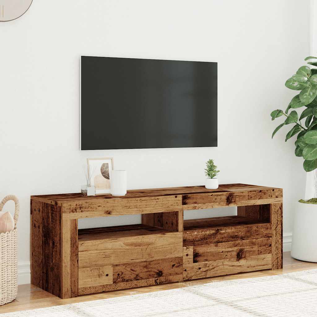TV Cabinet with LED Lights Old Wood 120x35x40 cm Engineered Wood