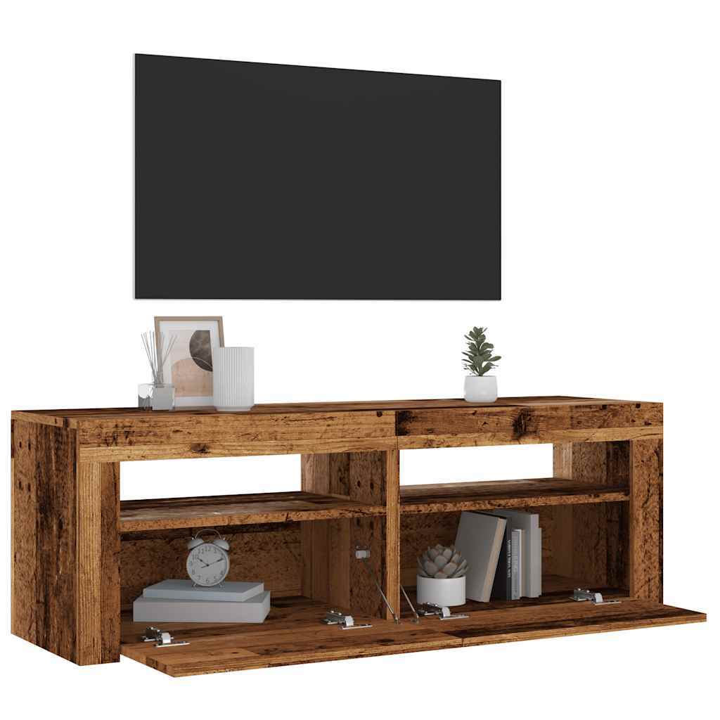 TV Cabinet with LED Lights Old Wood 120x35x40 cm Engineered Wood
