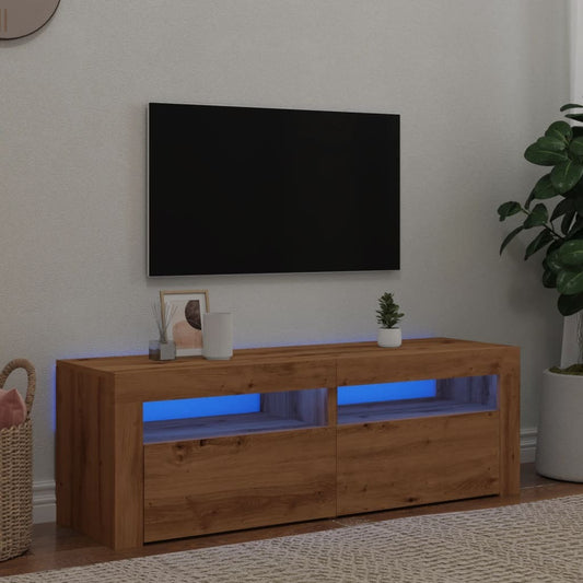 TV Cabinet with LED Lights Artisan Oak 120x35x40 cm Engineered Wood