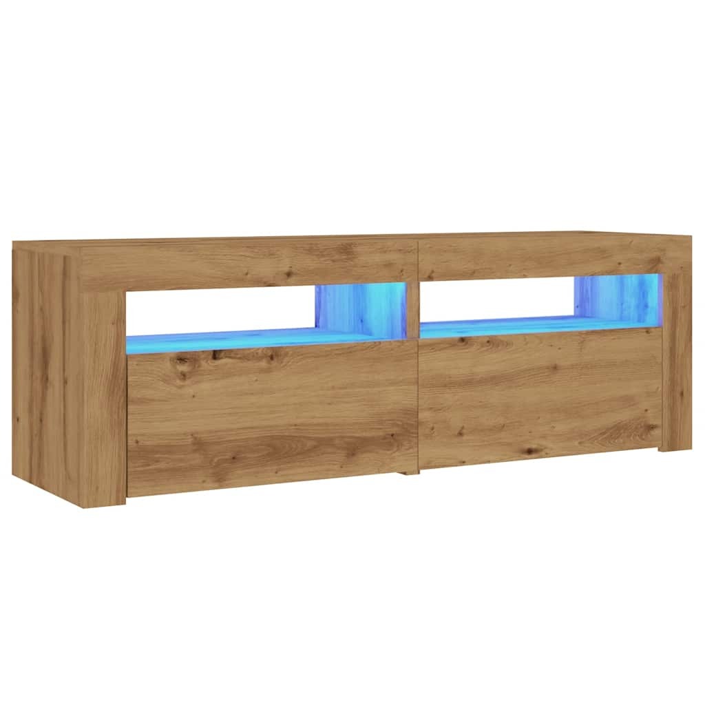 TV Cabinet with LED Lights Artisan Oak 120x35x40 cm Engineered Wood