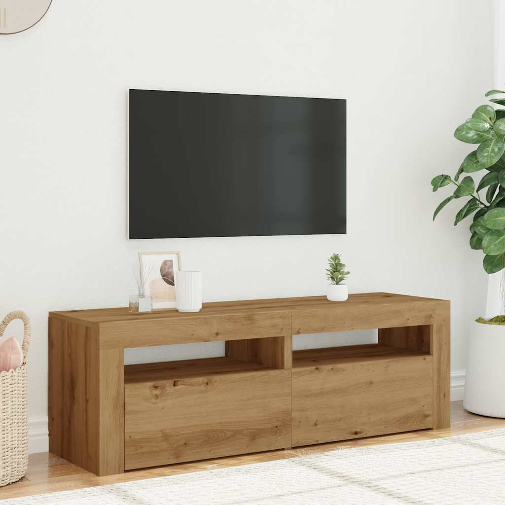 TV Cabinet with LED Lights Artisan Oak 120x35x40 cm Engineered Wood