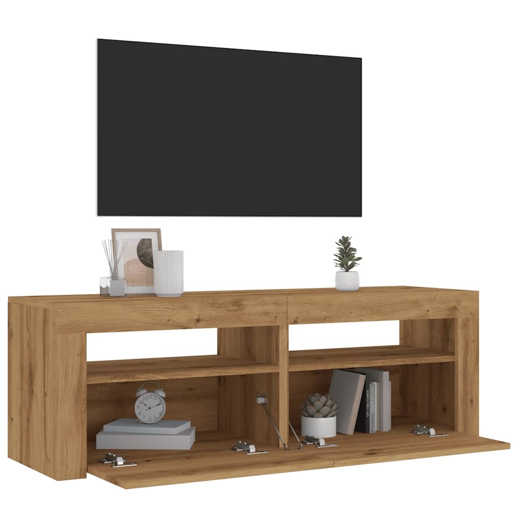 TV Cabinet with LED Lights Artisan Oak 120x35x40 cm Engineered Wood
