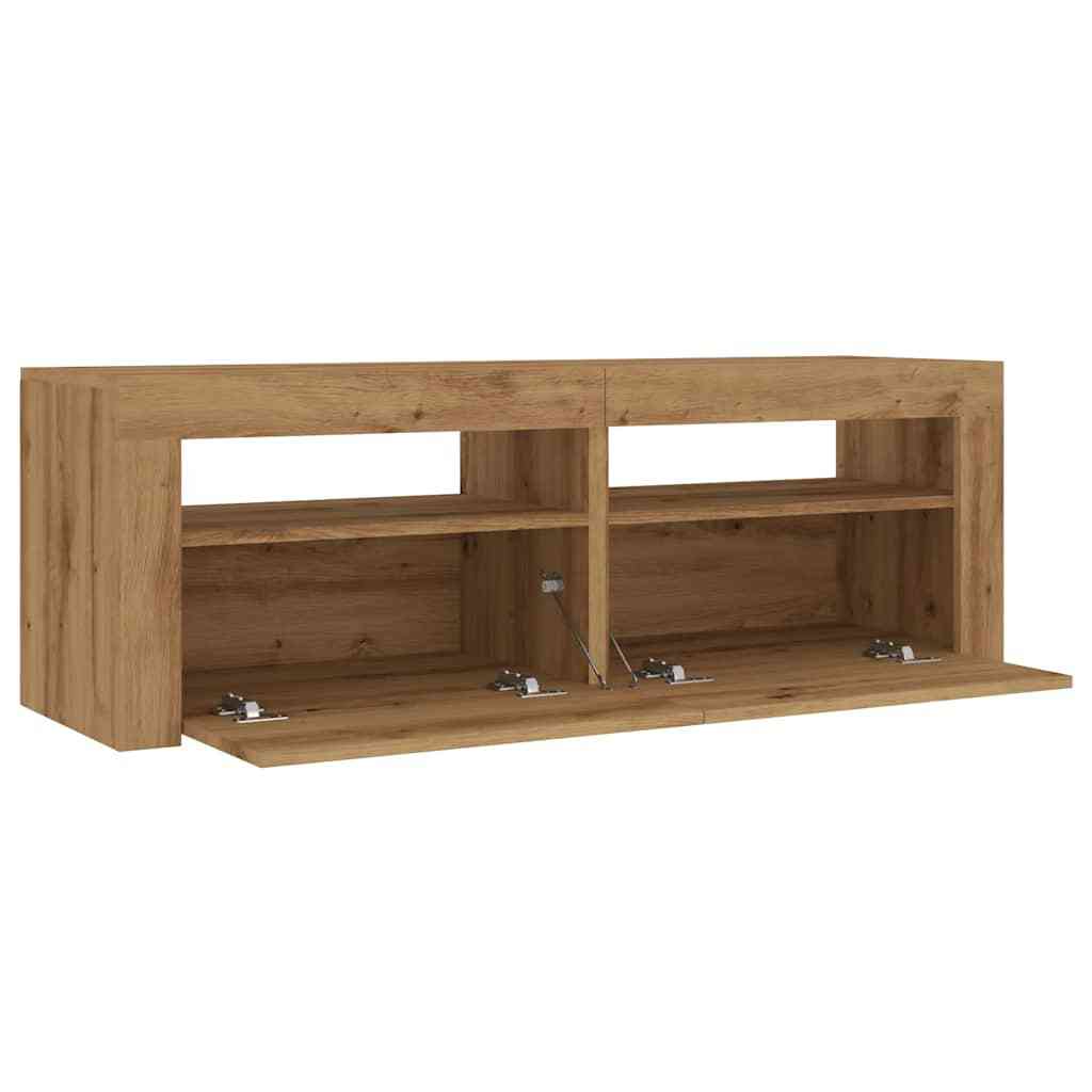 TV Cabinet with LED Lights Artisan Oak 120x35x40 cm Engineered Wood