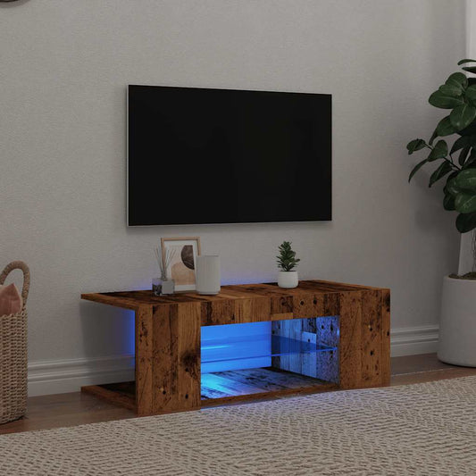 TV Cabinet with LED Lights Old Wood 90x39x30 cm Engineered Wood