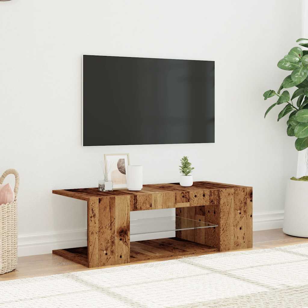 TV Cabinet with LED Lights Old Wood 90x39x30 cm Engineered Wood
