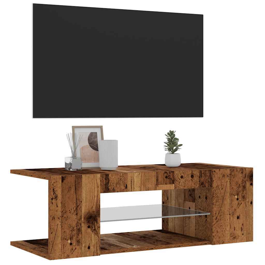 TV Cabinet with LED Lights Old Wood 90x39x30 cm Engineered Wood