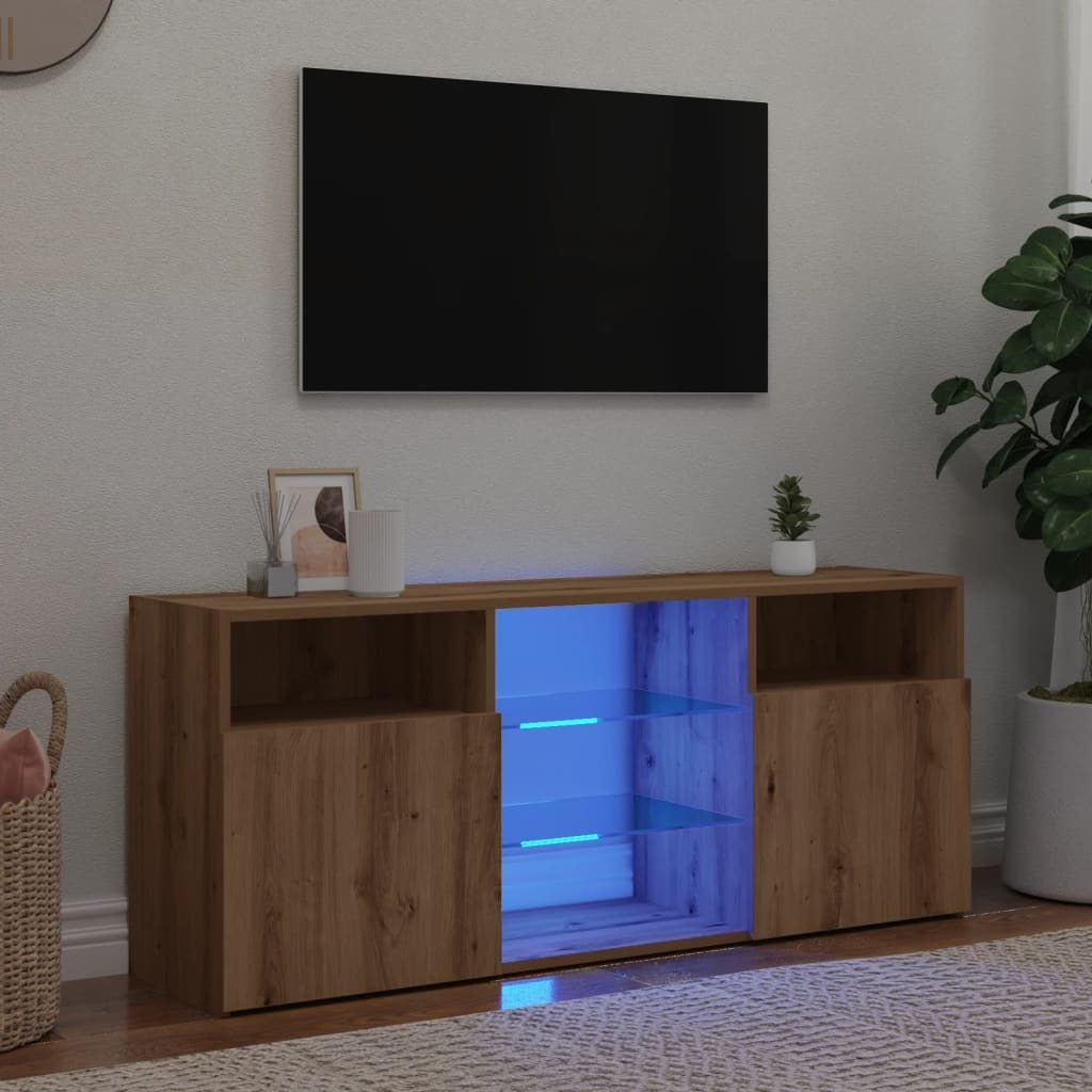 TV Cabinet with LED Lights Artisian Oak 120x30x50 cm Engineered Wood
