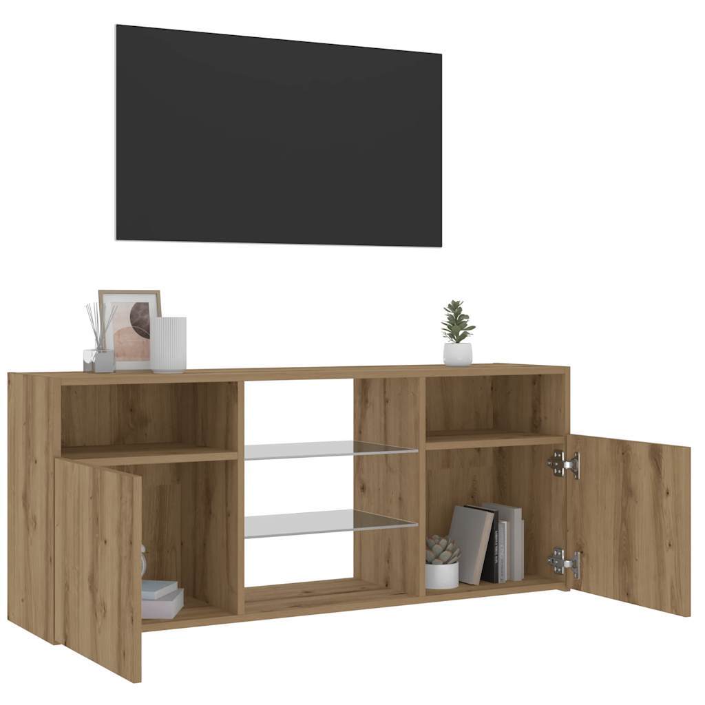 TV Cabinet with LED Lights Artisian Oak 120x30x50 cm Engineered Wood