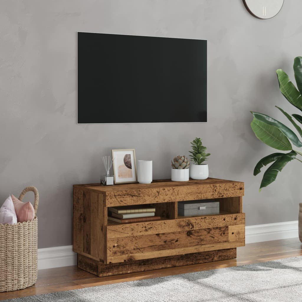 TV Cabinet with LED Lights Old Wood 80x35x40 cm Engineered Wood
