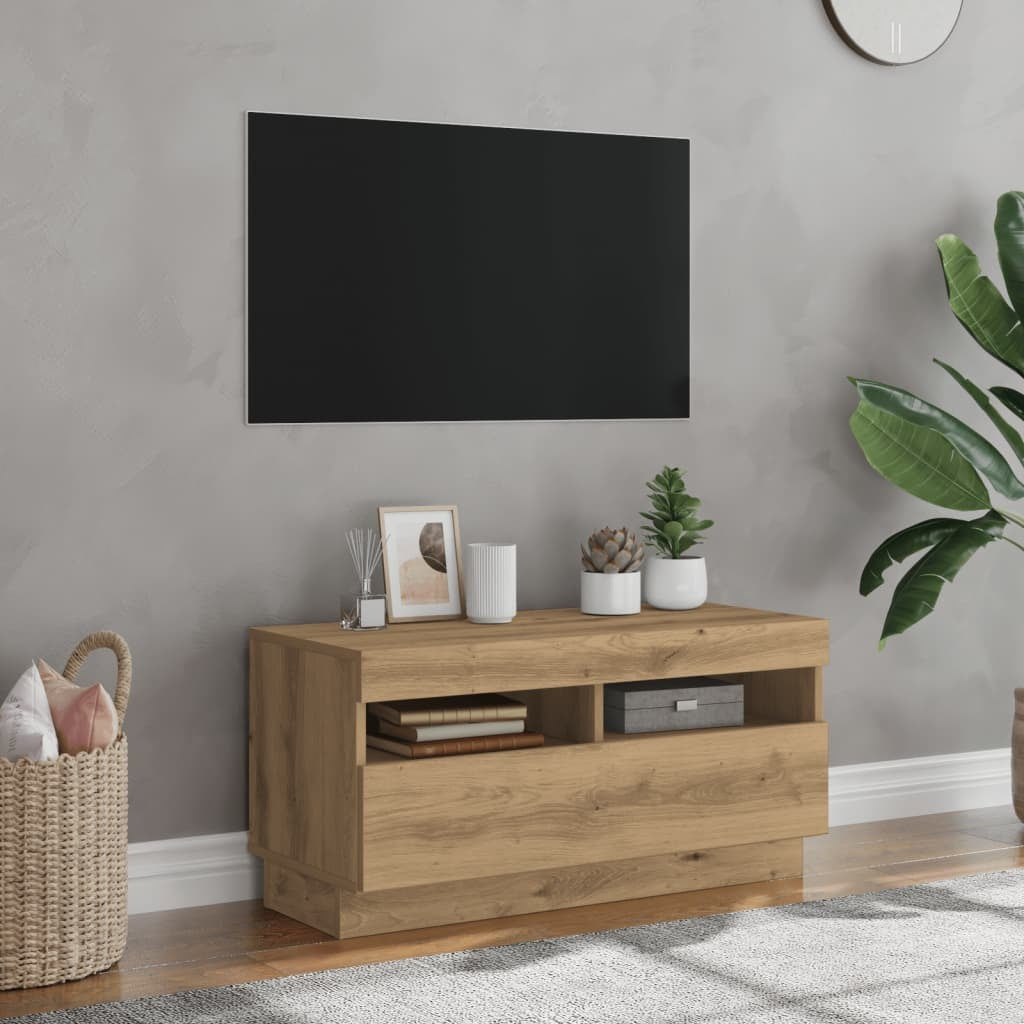 TV Cabinet with LED Lights Artisian Oak 80x35x40 cm Engineered Wood