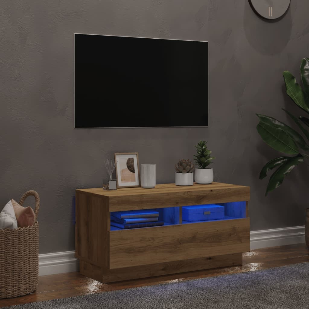 TV Cabinet with LED Lights Artisian Oak 80x35x40 cm Engineered Wood