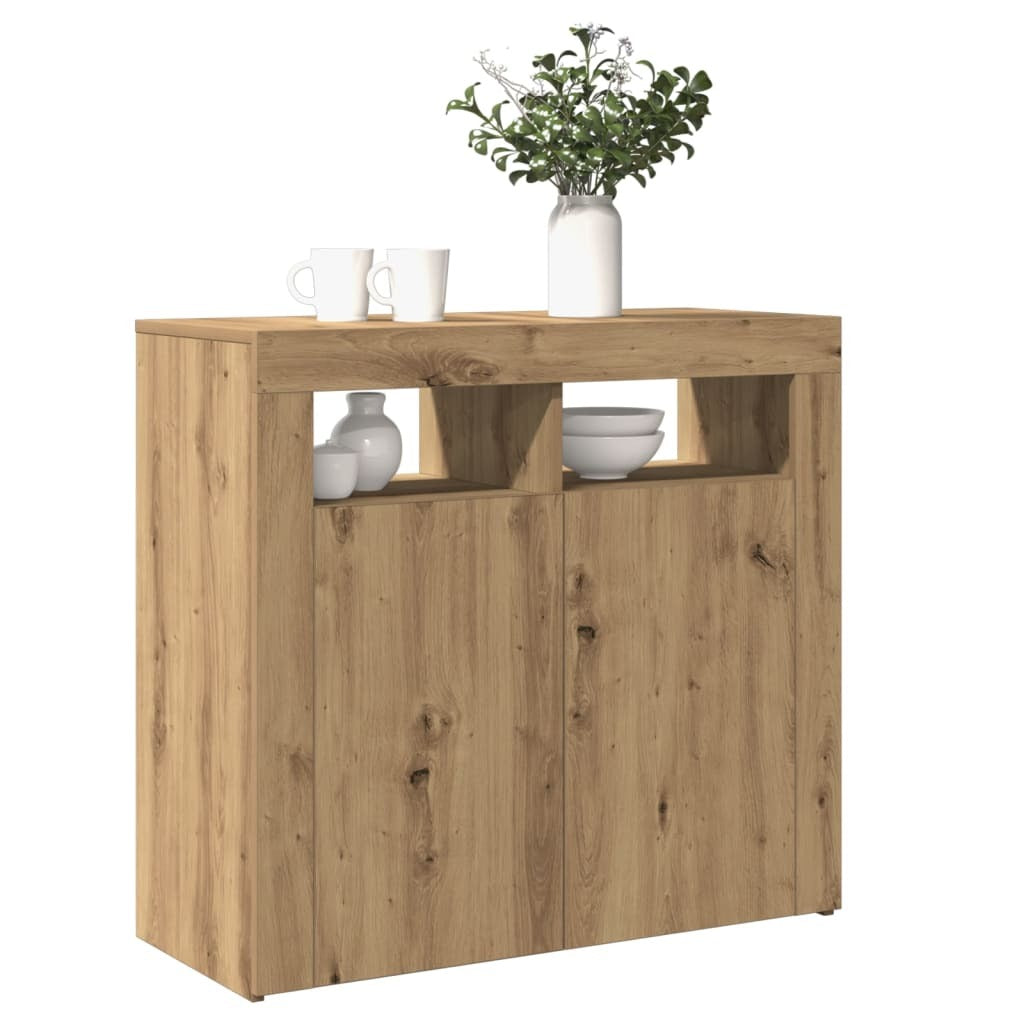 Sideboard with LED Lights Artisan Oak 80x35x75 cm Engineered Wood