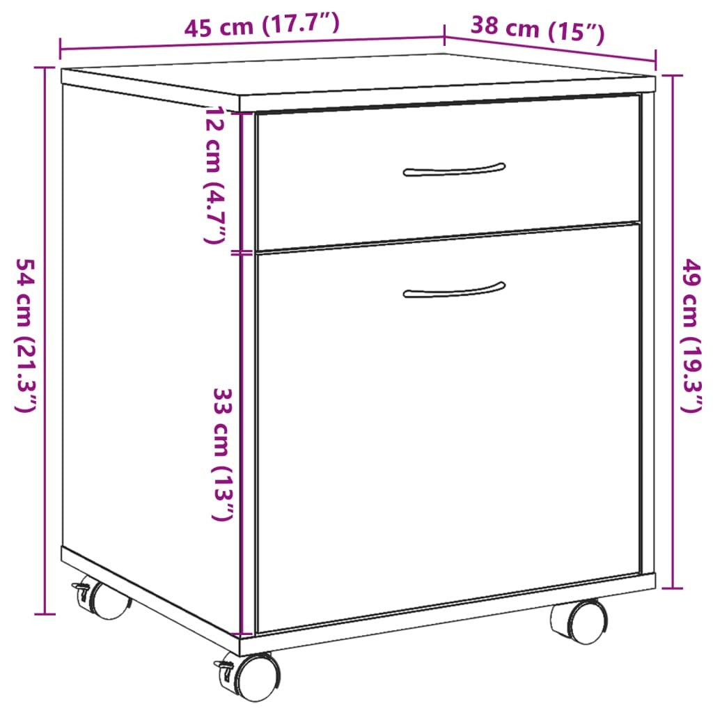 Rolling Cabinet Old Wood 45x38x54 cm Engineered Wood