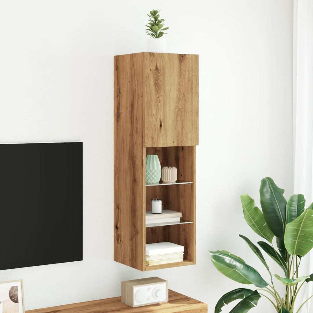 TV Cabinet with LED Lights Artisian Oak 30.5x30x102 cm