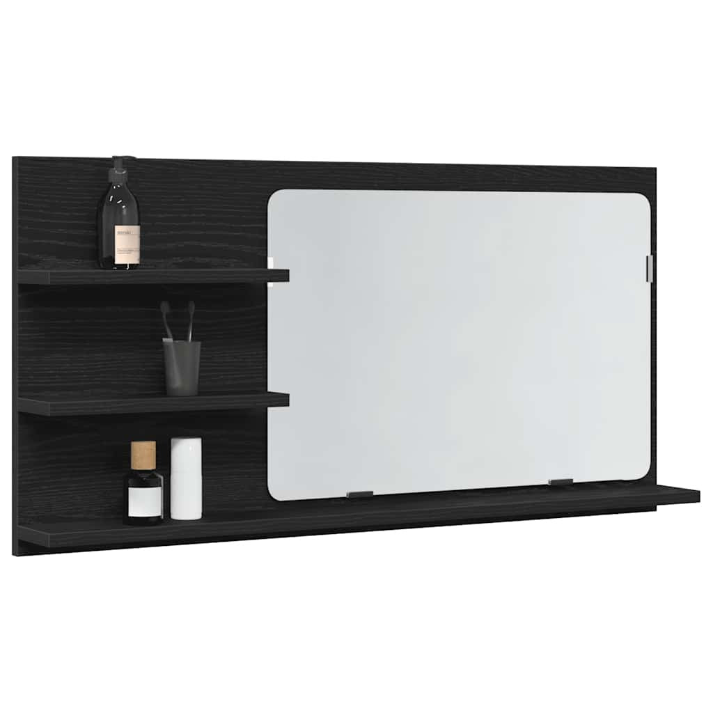 Bathroom Mirror Cabinet Black Oak 90x11x45 cm Engineered Wood