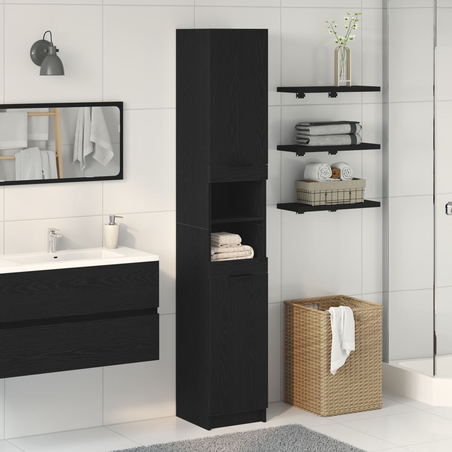 Bathroom Cabinet Black oak 32 x 34 x 188.5 cm Engineered Wood