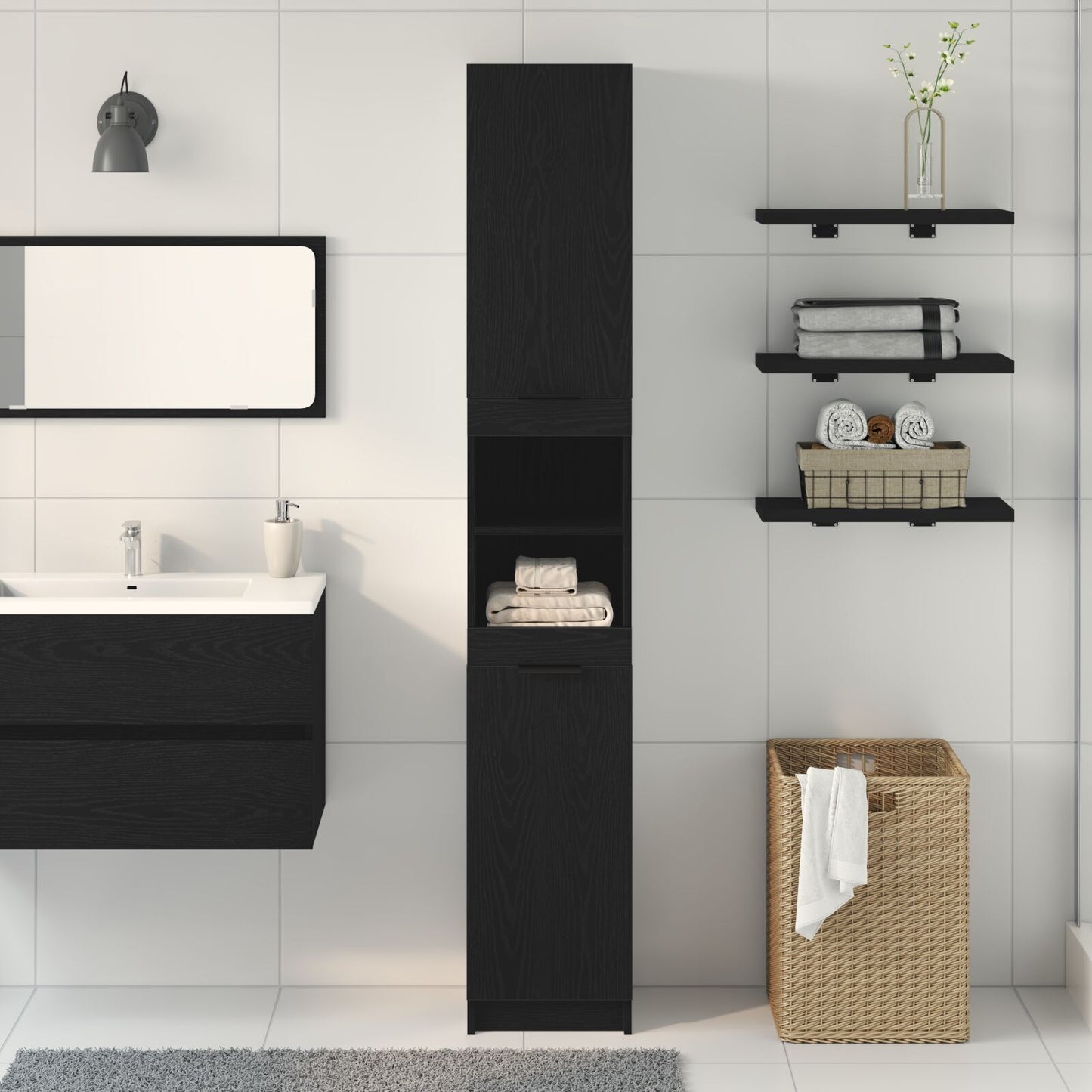 Bathroom Cabinet Black oak 32 x 34 x 188.5 cm Engineered Wood