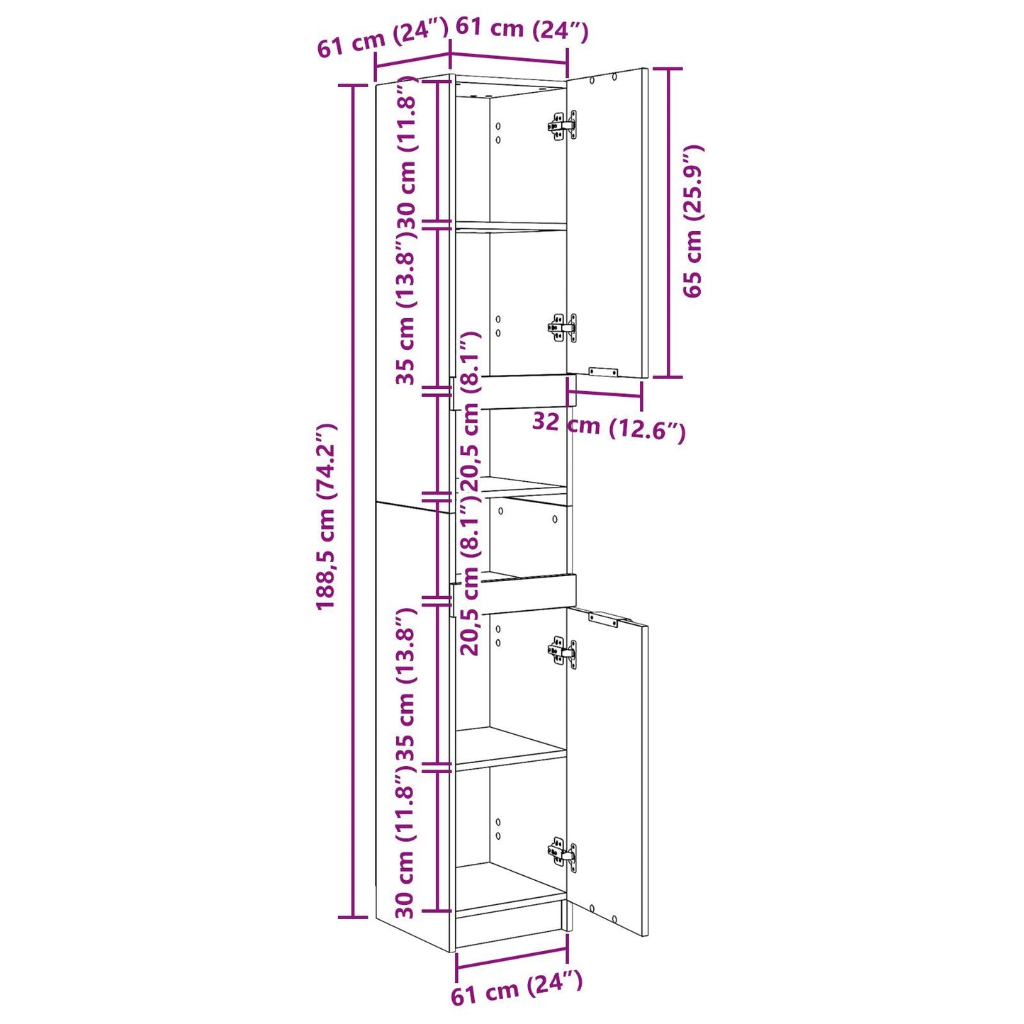 Bathroom Cabinet Black oak 32 x 34 x 188.5 cm Engineered Wood