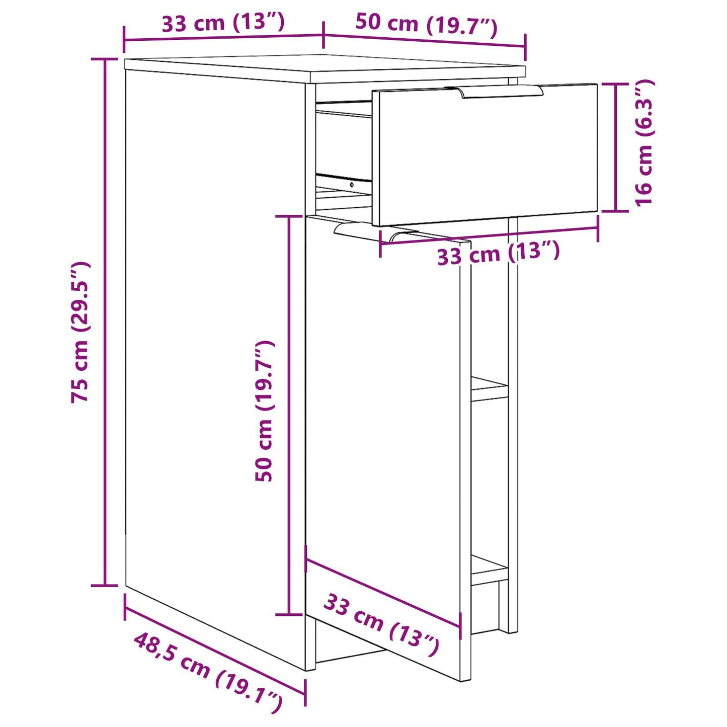 Office Cabinet Black Oak 33 x 50 x 75 cm Engineered Wood
