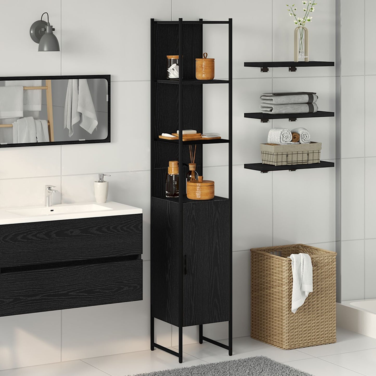 Bathroom Cabinet Black oak 33 x 33 x 185.5 cm Engineered Wood