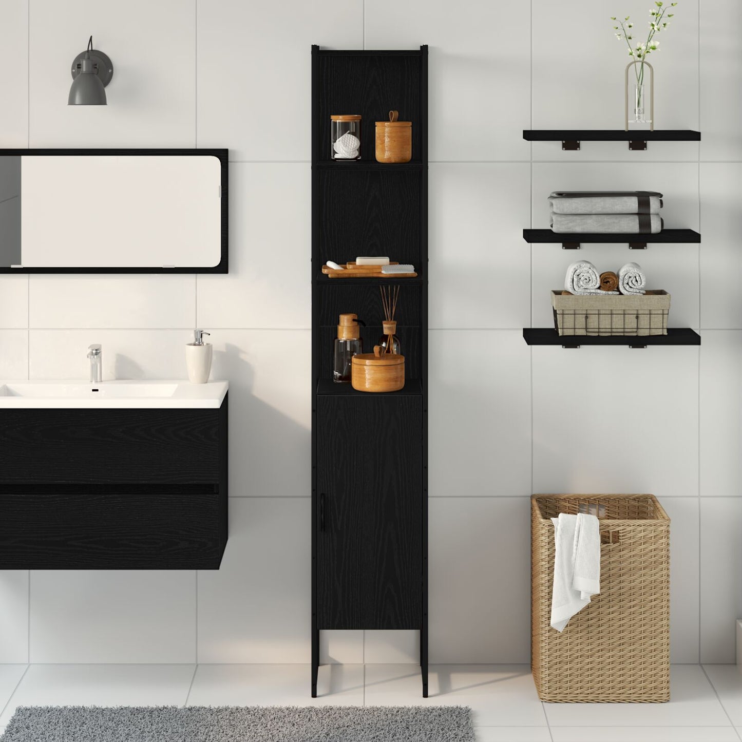 Bathroom Cabinet Black oak 33 x 33 x 185.5 cm Engineered Wood